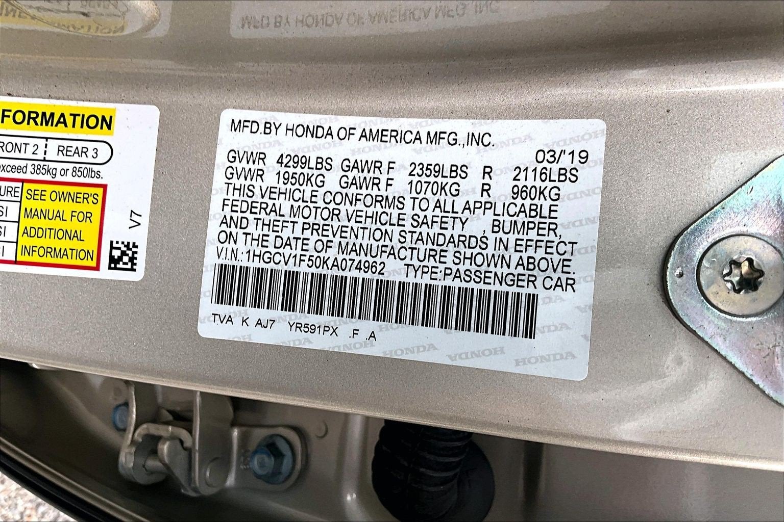 2019 Honda Accord Sedan EX-L 1.5T